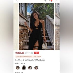 Commense backless criss cross split midi dress